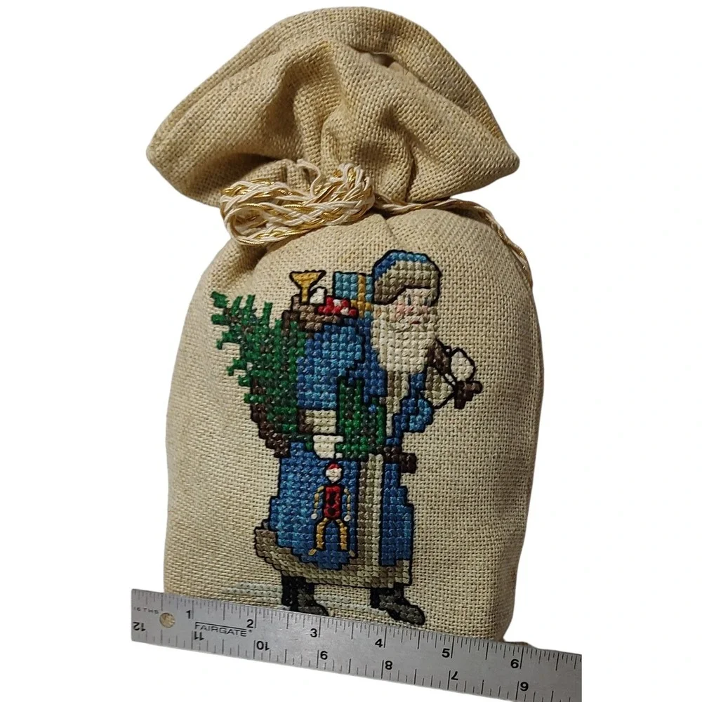 Finished Counted Cross Stitch Christmas Gift Bag Decorative Santa Claus Ten Inch